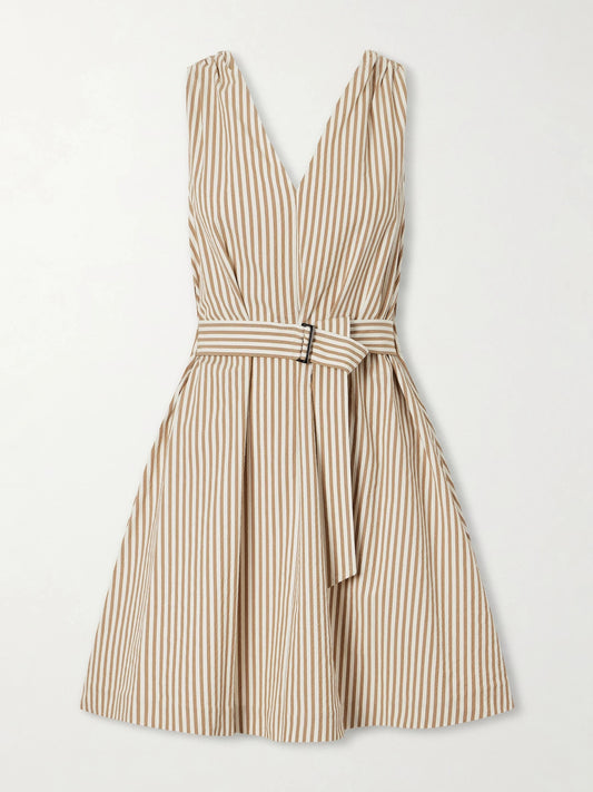 Belted Seersucker Cotton-blend Mini Dress