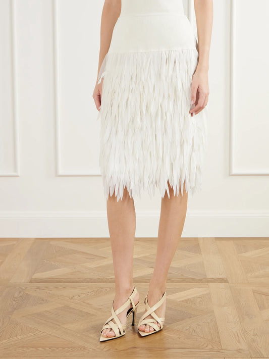 ST. AGNI Rib-trimmed Fringed Chiffon Midi Skirt