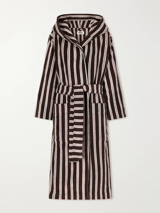 TEKLA Hooded Striped Organic Cotton-terry Robe