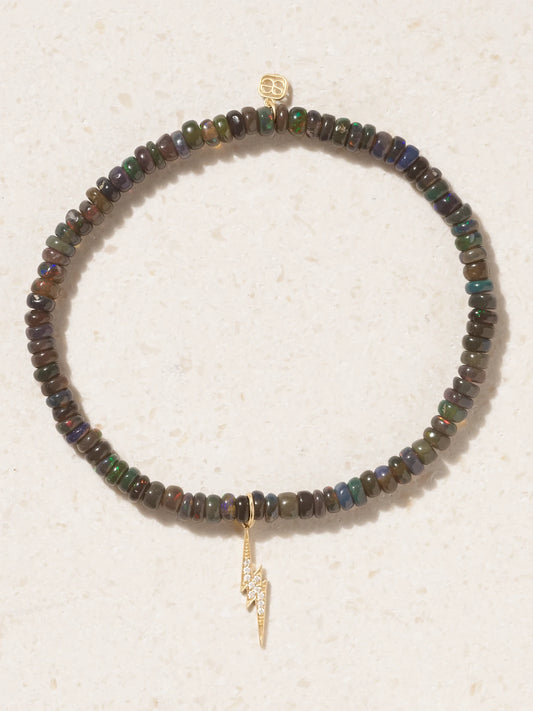 Small Lightning Bolt 14-karat Gold, Opal And Diamond Bracelet