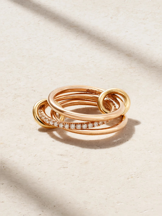 Sonny Set Of Three 18-karat Yellow And Rose Gold And Diamond Rings
