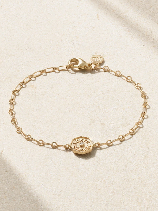 Wee Porte Bonheur Coin 14-karat Gold, Enamel And Diamond Bracelet