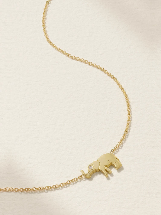 Mini Elephant 18-karat Gold Diamond Necklace