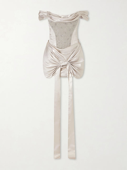 Paloma Convertible Draped Embellished Satin Mini Dress