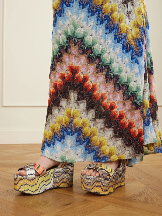 Julia Striped Woven Lurex Platform Sandals