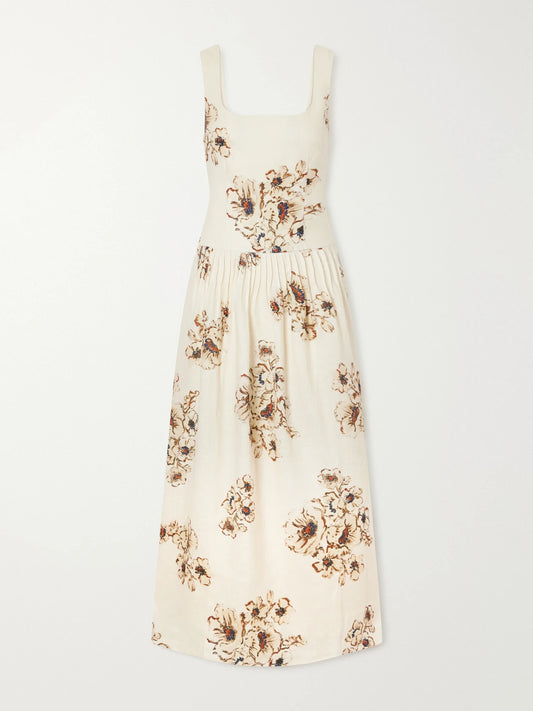 SIR. Freja Pleated Floral-print Linen Maxi Dress