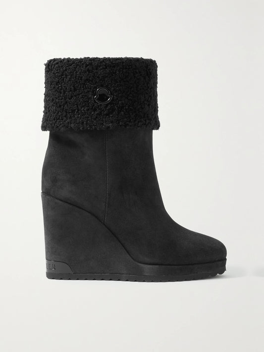 W Short Plush-lined Suede Wedge Ankle Boots