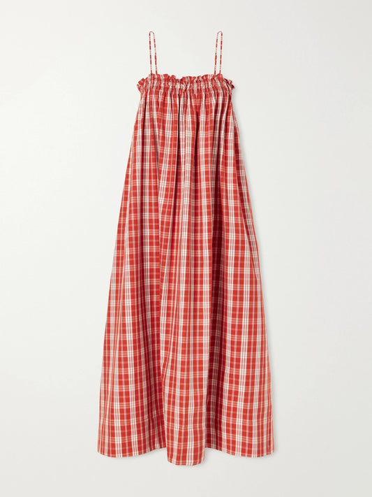 Faithfull Greta Checked Cotton Midi Dress
