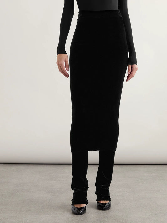 Layered Stretch-velvet Straight-leg Pants