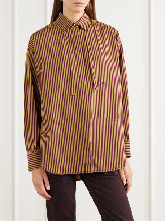 RÙADH Dune Tie-detail Logo-embroidered Striped Cotton-poplin Shirt
