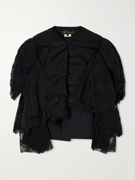 Comme des Garçons Ruffled Lace And Silk-blend Georgette Top