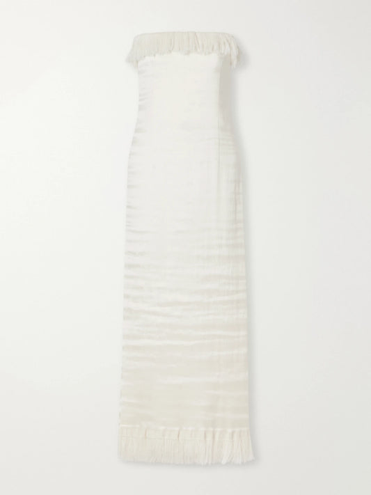 FFORME Paloma Strapless Fringe-trimmed Cotton-blend Voile Maxi Dress