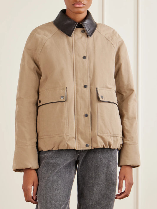Leather-trimmed Padded Canvas Jacket