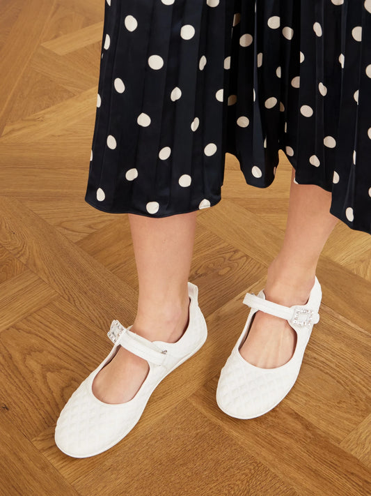 Viv Low Buckled Leather And Rubber-trimmed Twill Ballet Flats