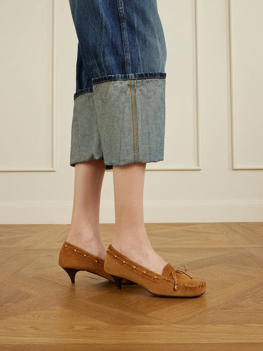 KHAITE Milly Embellished Whipstitched Suede Pumps