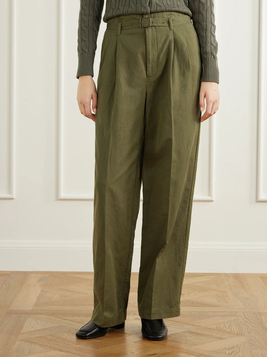 Polo Ralph Lauren Belted Cotton And Linen-blend Canvas Wide-leg Pants