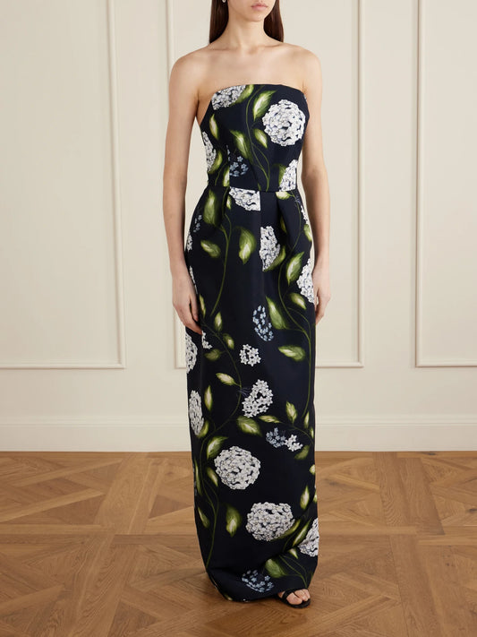 Floral-print Twill Gown