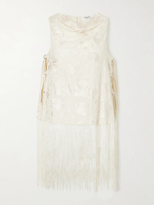 Sea Priscilla Floral-embroidered Fringed Crepe Vest