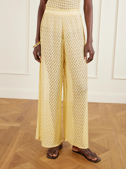 Mare Metallic Crochet-knit Wide-leg Pants
