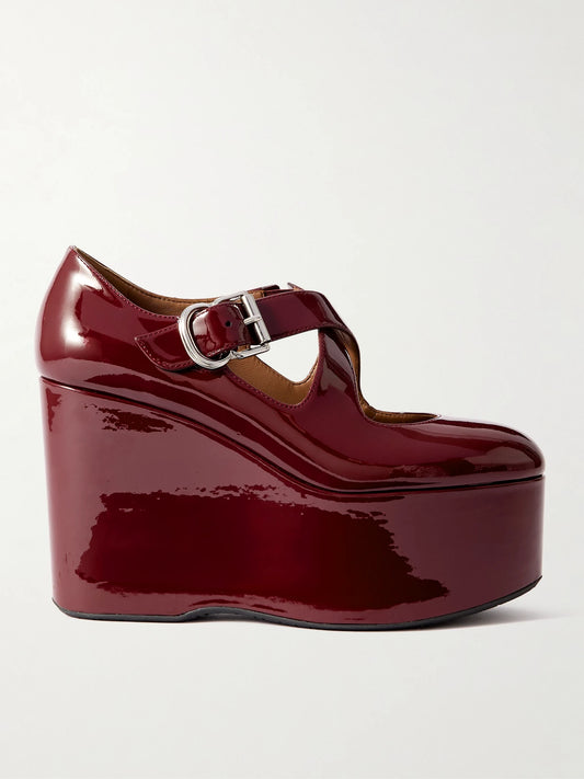 110 Patent-leather Platform Wedge Mary Jane Pumps