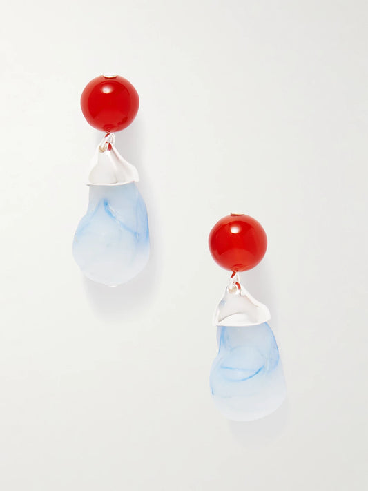 Recycled Silver, Resin And Agate Earrings