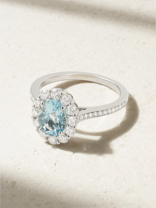 1735 Platinum, Aquamarine And Diamond Ring