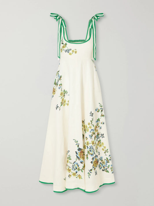 ALÉMAIS Phyllis Ballet Floral-print Linen Midi Dress