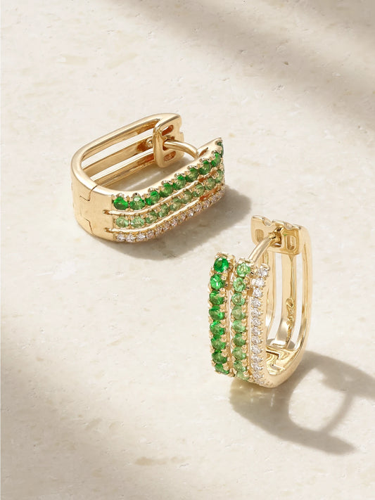 Roxanne First Triple 14-karat Gold, Garnet And Diamond Hoop Earrings