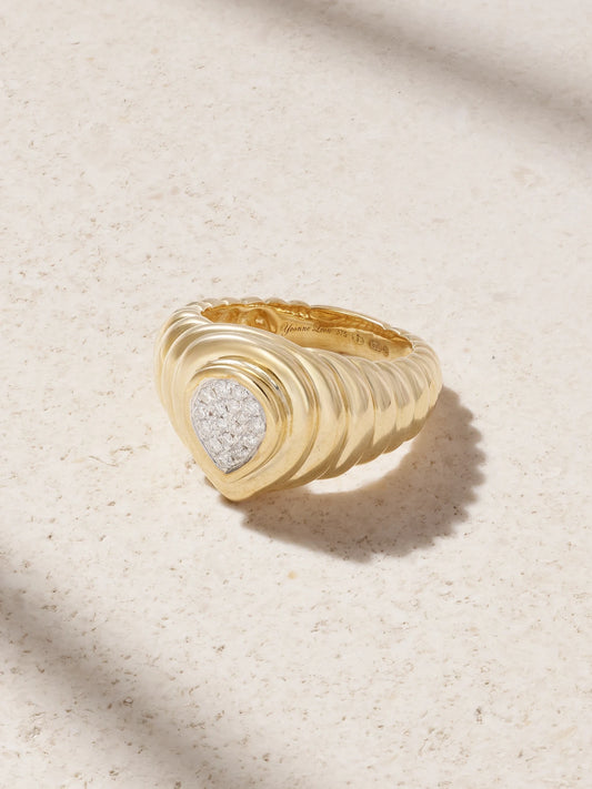 Mini 9-karat Gold Diamond Signet Ring