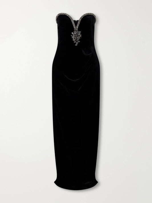 Self-Portrait Crystal-embellished Velvet Maxi Dress