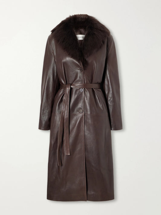 Nour Hammour Niven Belted Shearling-trimmed Leather Trench