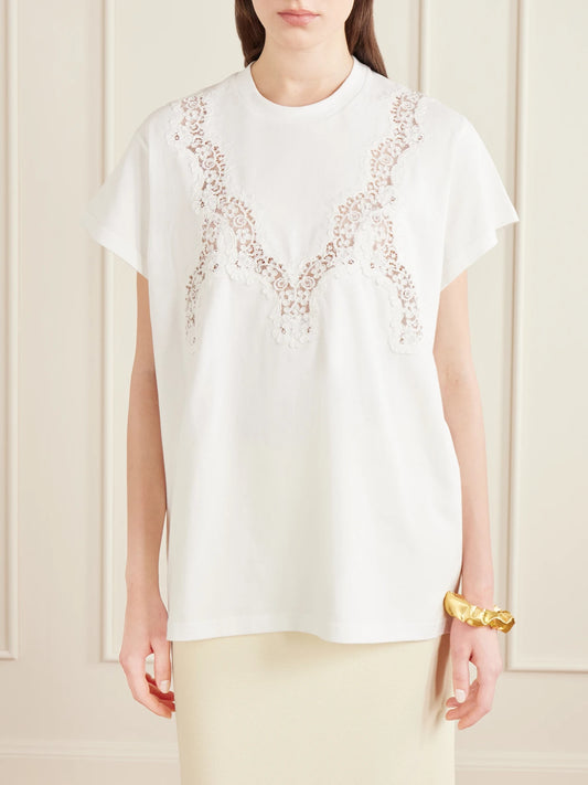 Lace-trimmed Cotton-jersey T-shirt