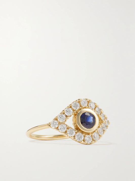 Large Evil Eye 14-karat Gold, Sapphire And Diamond Ring