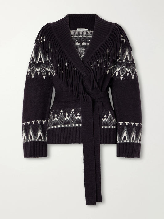 SIMKHAI Anaise Fringed Fair Isle Wool-blend Cardigan