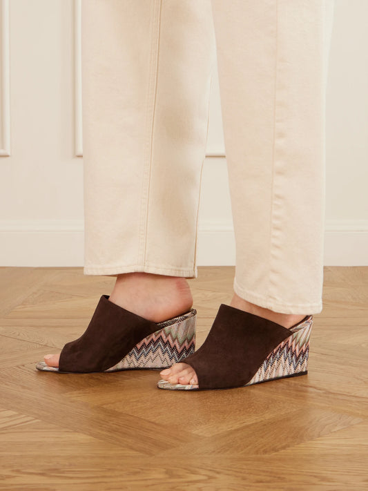 Mabel Striped Woven Suede Wedge Mules