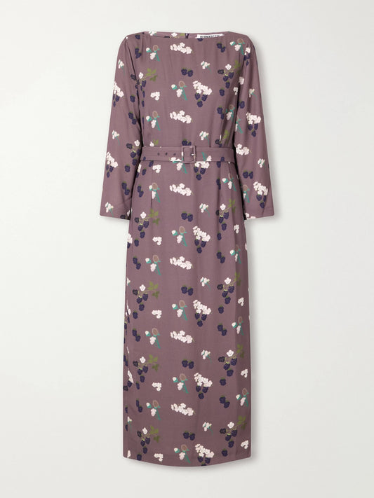BERNADETTE Luce Belted Floral-print Crepe De Chine Midi Dress