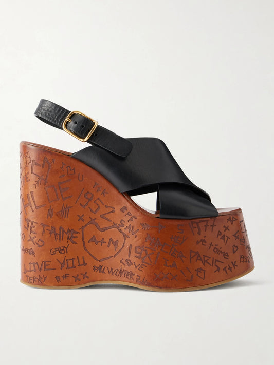 Maxime Leather Slingback Platform Wedge Sandals