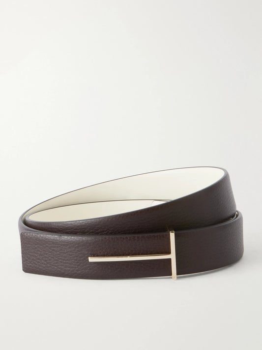 Slim T Textured-leather Belt