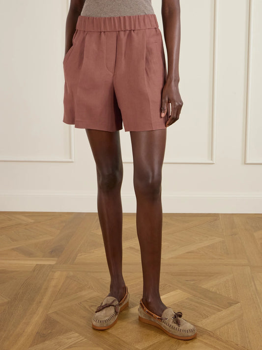 Pleated Twill Straight-leg Shorts
