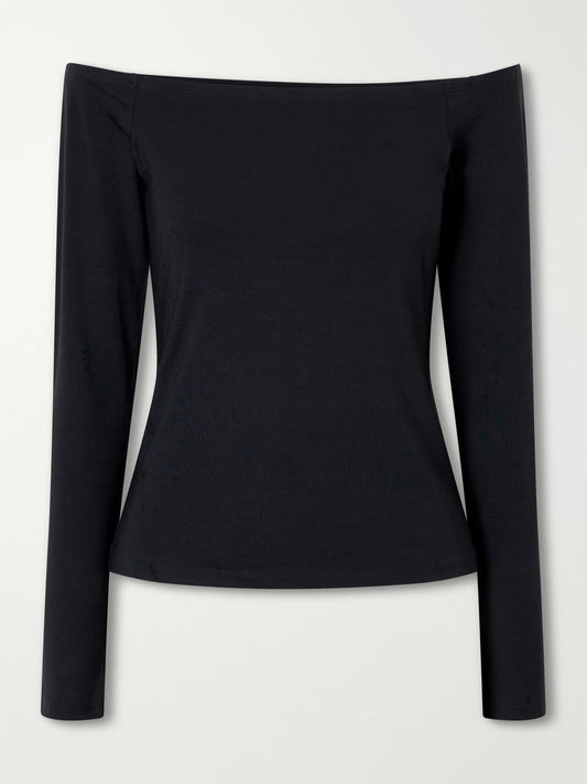 SKIMS Smooth Layers Off-the-shoulder Top - Obsidian