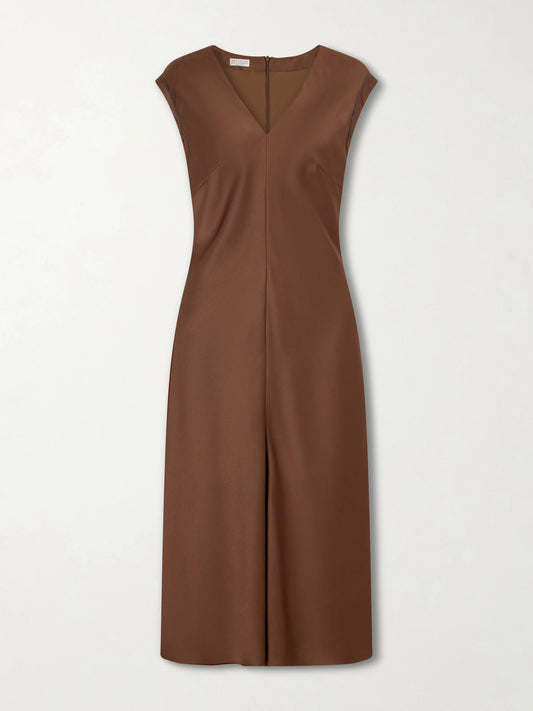 Brunello Cucinelli Bead-embellished Satin Midi Dress