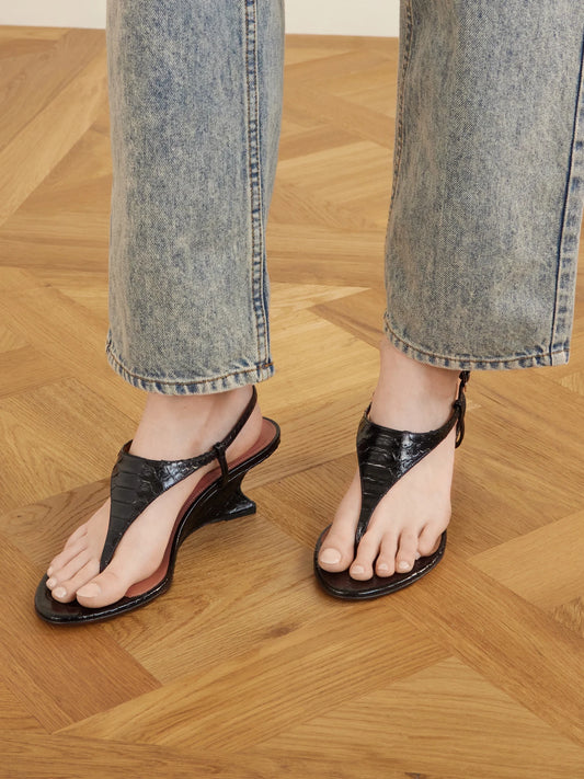 Paris Texas Nina 50 Snake-effect Leather Thong Sandals