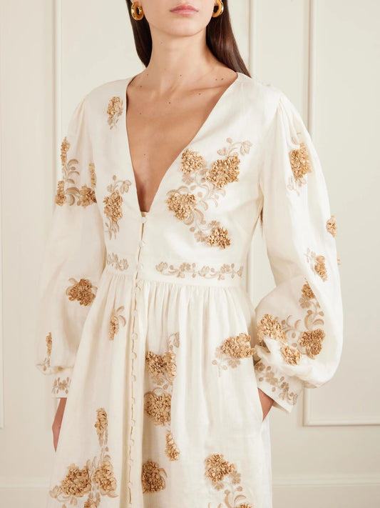Frambuesa Embroidered Cotton Maxi Dress