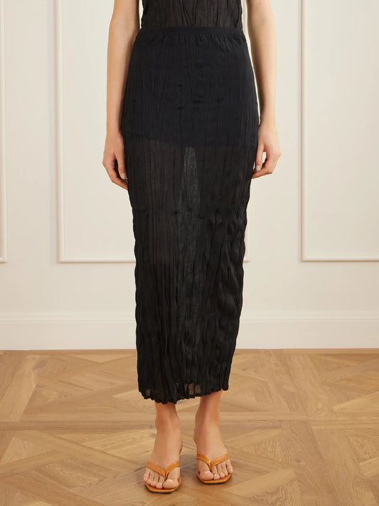 Crinkled Knit Viscose Midi Skirt