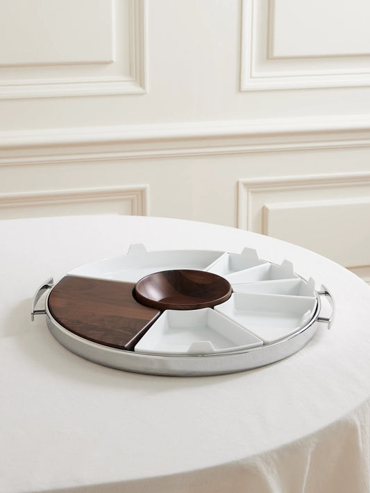 Mood Party Walnut, Porcelain And Stainless Steel Serving Set