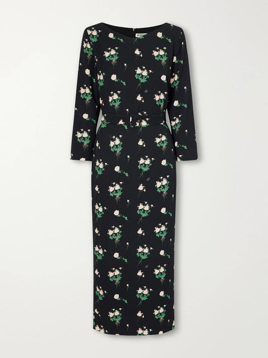 BERNADETTE Lucky Belted Floral-print Crepe Midi Dress