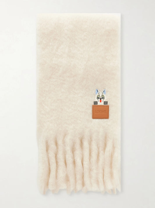 LOEWE + Louis Wain Appliquéd Embroidered Fringed Mohair-blend Scarf