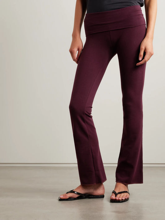 Stretch-cotton Jersey Foldover Pants - Currant