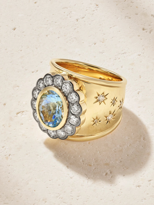 Alix Cigar 14-karat Gold, Aquamarine And Diamond Ring