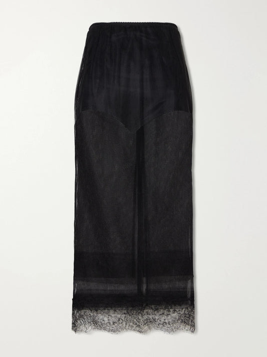Dolce & Gabbana Layered Lace-trimmed Tulle Midi Skirt